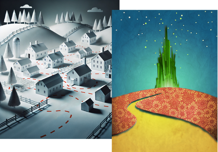 Examples from a series of theater promotional campaigns created using scanned mixed media, digital, and generative tools.